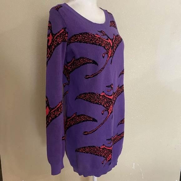 Vintage Betsey Johnson Pterodactyl Dinosaur 80’s Punk Sweater Dress Rare neon - Picture 10 of 13